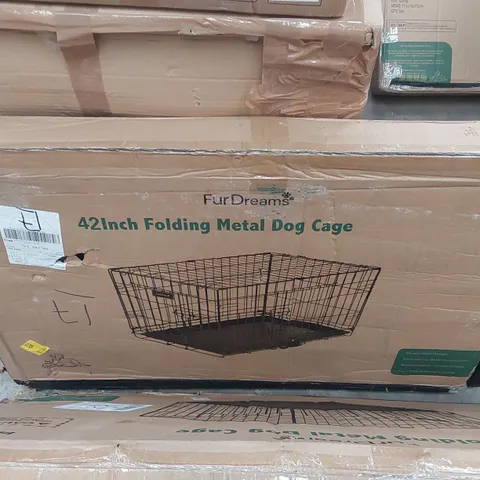 BOXED 42 INCH FOLDING METAL DOG CAGE