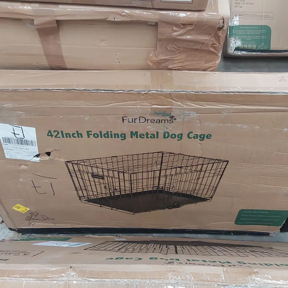 BOXED 42 INCH FOLDING METAL DOG CAGE