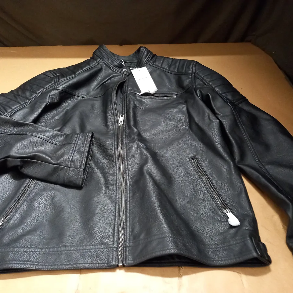 JACK & JONES LEATHER LOOK BIKER JACKET - XXL