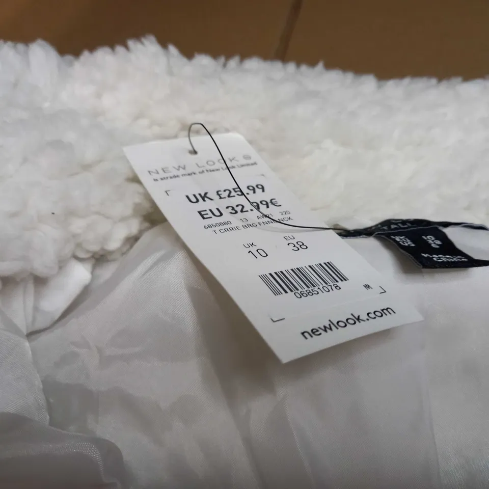 NEW LOOK WHITE BORG ZIPPED THOUGH JACKET - SIZE 10