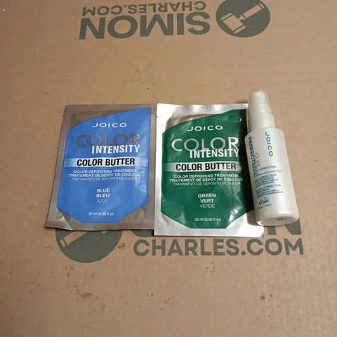 APPROXIMATELY 34 X ASSORTED JOICO HAIR CARE PRODUCTS TO INCLUDE COLOR INTENSITY COLOR BUTTER BLUE, CURL PERFECTED CORRECTING MILK ETC