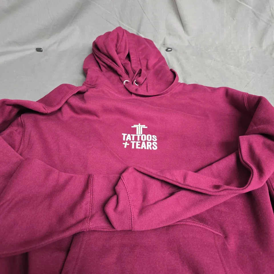 TATTOOS + TEARS HOODIE – BURGUNDY WITH 'BIG BOYS DO CRY' BACK GRAPHIC - XL