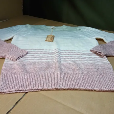 FATFACE STATEMENT DUSTY PINK/GREEN STRIPE JUMPER - SIZE 12
