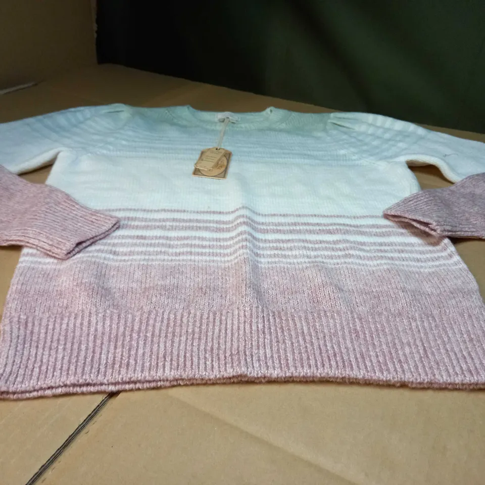 FATFACE STATEMENT DUSTY PINK/GREEN STRIPE JUMPER - SIZE 12