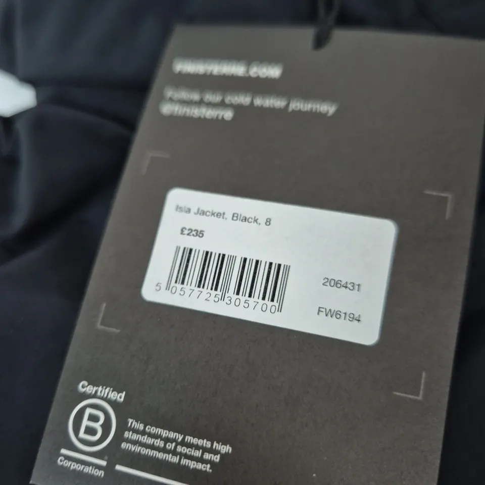 FINISTERRE ISLA JACKET, BLACK, UK SIZE 8