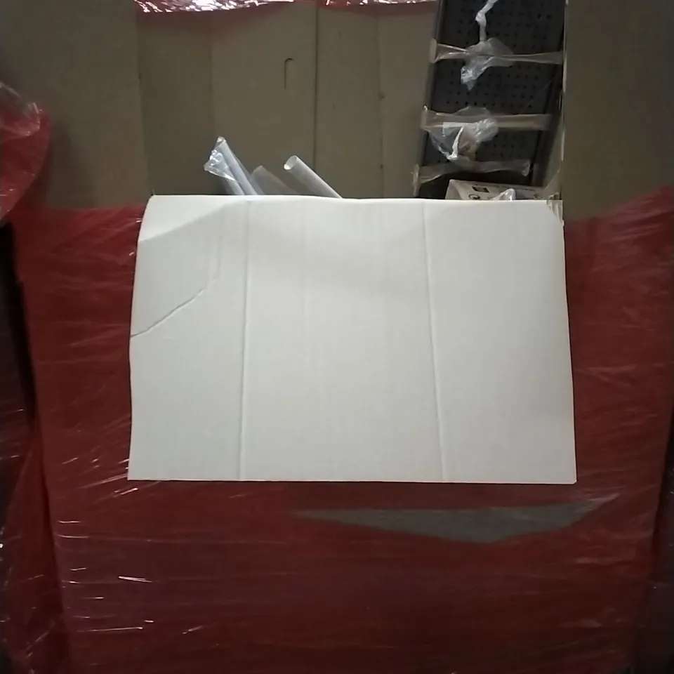 PALLET OF HOUSEHOLD ITEMS TO INCLUDE GOLF SWING TRAINER, SCOOTER, GLASS CHANDELIER, CHRISTMAS POP UP TREE AND OTHER ASSORTED ITEMS...