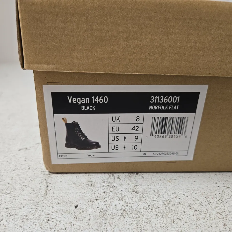 BOXED DR. MARTENS VEGAN 1460 BOOTS, BLACK – UK 8 (EU 42)