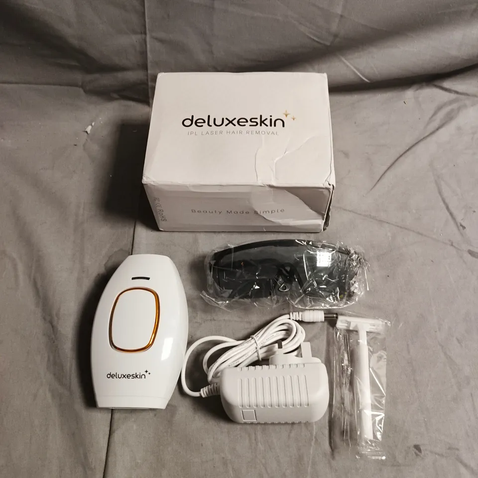 DELUXSKIN IPL LASER HAIR REMOVAL DEVICE – BOXED WITH ACCESSORIES