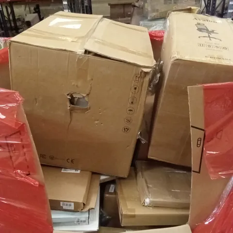 PALLET OF ASSORTED HOUSEHOLD GOODS AND PRODUCTS TO INCLUDE; TOILET SEATS, OFFICE CHAIR, BOXED FURNITURE ETC