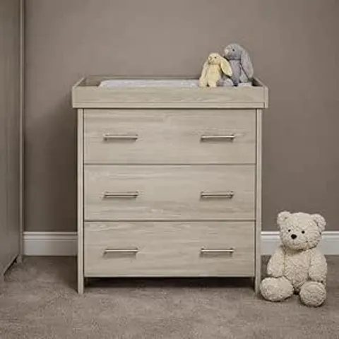 BOXED OBABY NIKA CHANGING UNIT – GREY WASH, 3 DRAWER NURSERY CHANGER WITH REMOVABLE CHANGING TOP (2 BOXES)