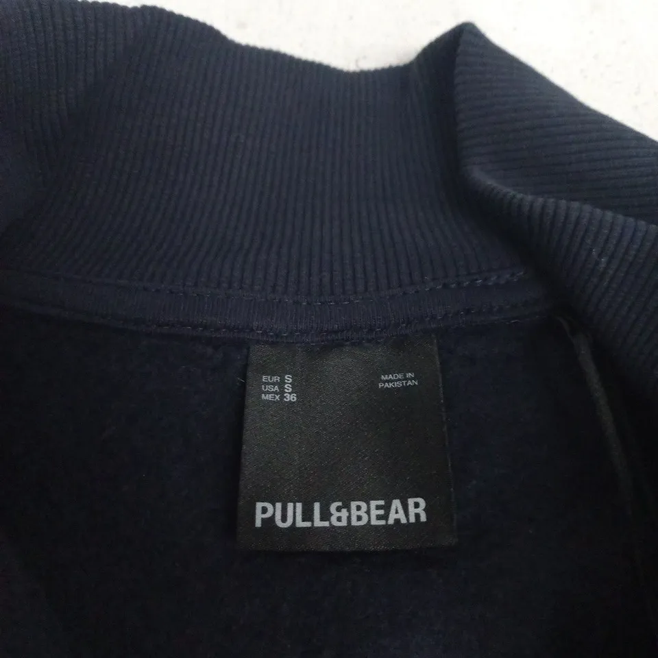 PULL&BEAR NAVY HALF‑ZIP SWEATSHIRT – RELAXED FIT, UK S (EUR S)