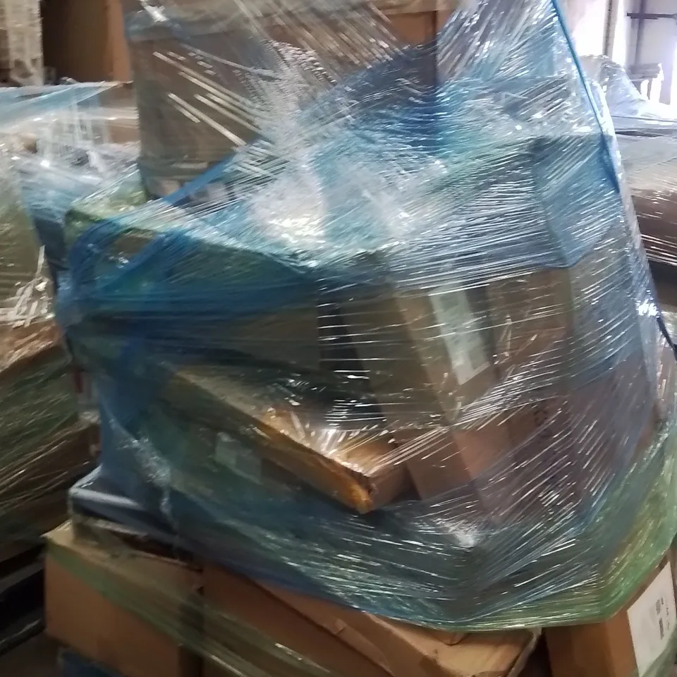 PALLET OF ASSORTED HOUSEHOLD GOODS AND PRODUCTS TO INCLUDE;SPIN MOP,HAWKSMOOR ELECTRIC LAWNMOWER,COAT RACK,MINI EXERCISE MACHINE 