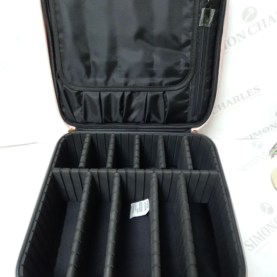 boxed pink vanity case with adjustable compartment's   