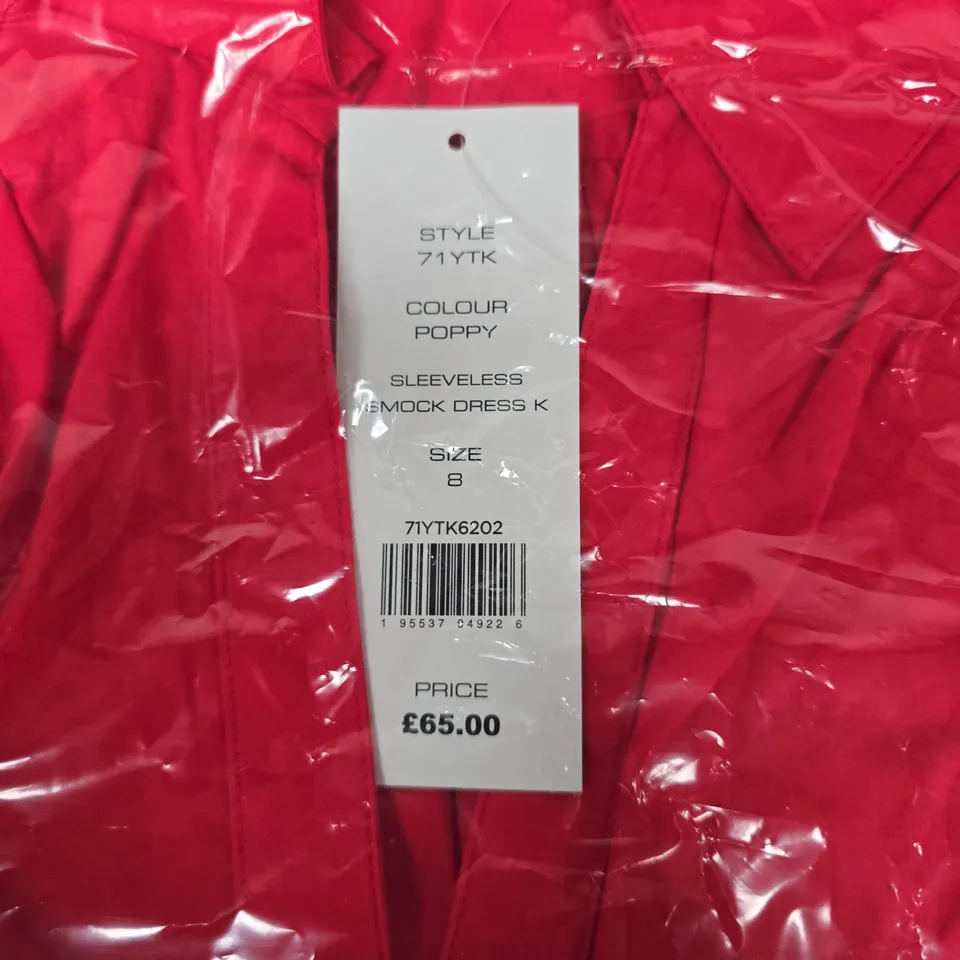 FRENCH CONNECTION SLEEVELESS SMOCK DRESS – COLOUR POPPY, UK 8