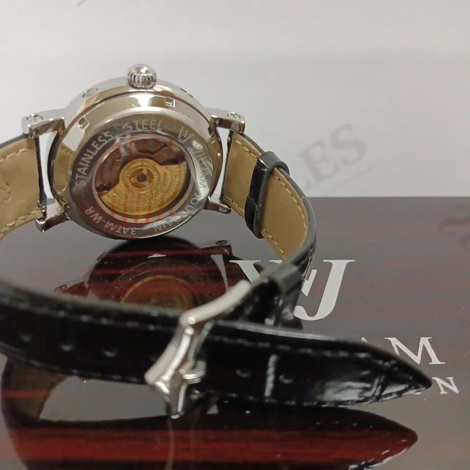 WILLIAM JOURDAIN PART SKELETON AUTOMATIC BLACK LEATHER STRAP WATCH