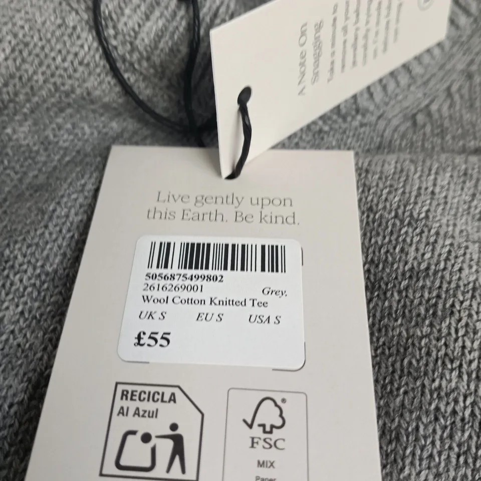 NOBODY'S CHILD GREY WOOL-COTTON KNITTED JUMPER, UK S
