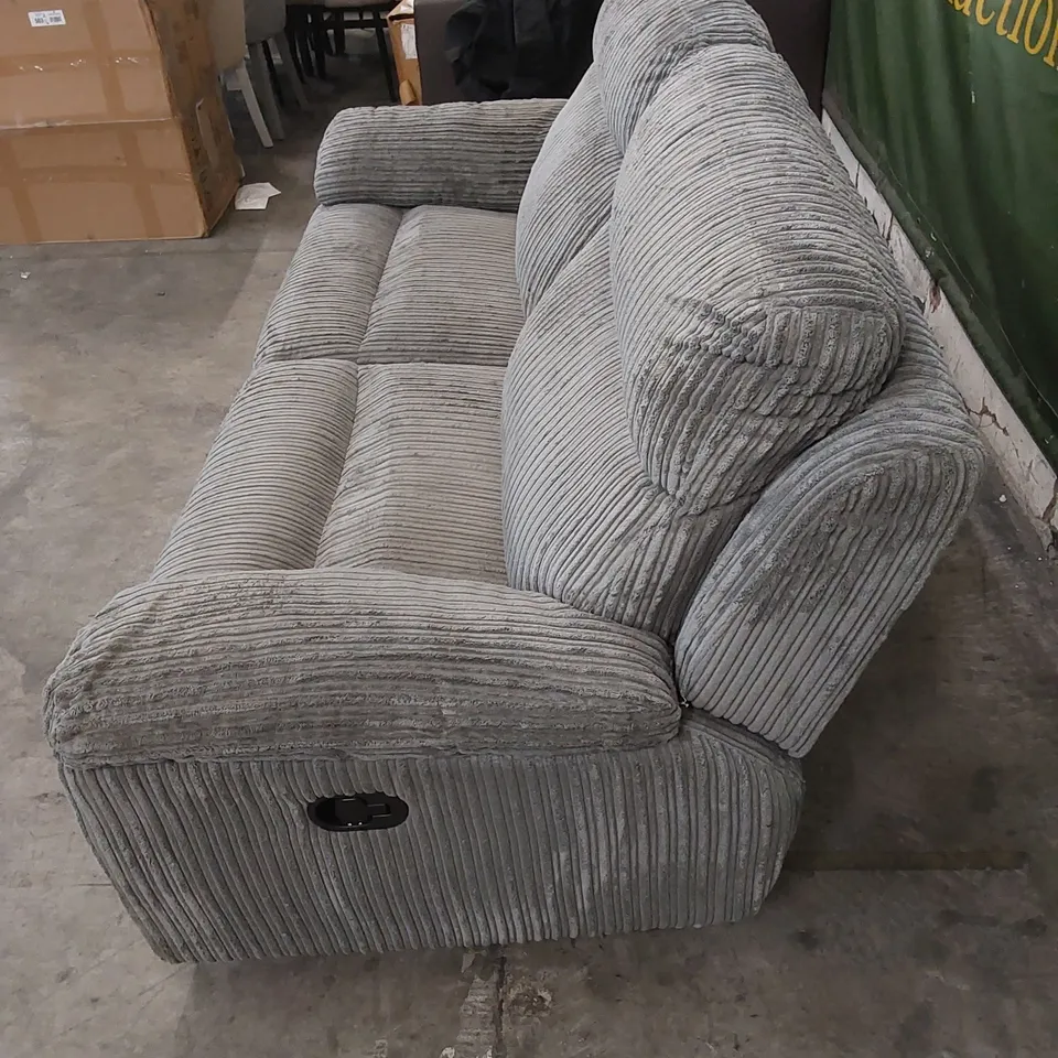 DESIGNER MANUAL RECLINING GREY FABRIC UPHOLSTERED 3 SEATER SOFA