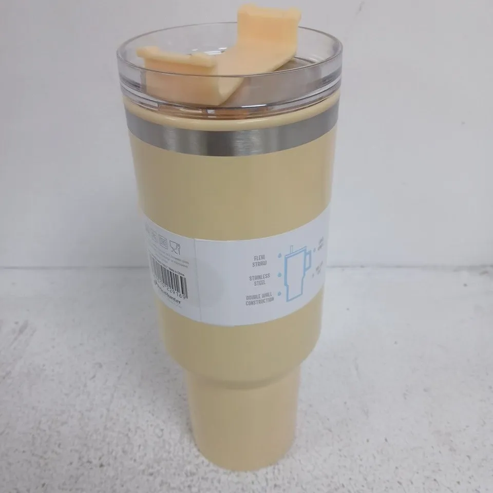 HYDROSIP TRAVEL CUP – STAINLESS STEEL, DOUBLE-WALLED, 1.18L (40OZ) – BEIGE WITH PEACH HANDLE