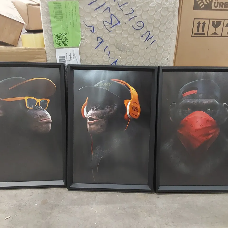 BOXED THREE MONKEYS TRIPLE PAINTING SET, FRAMED, 33X48 (1 BOX)