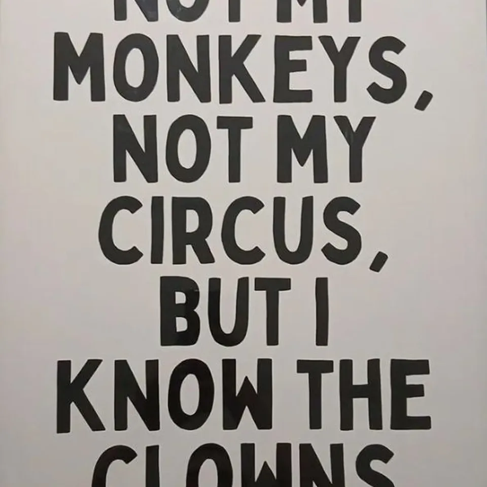 NOT MY MONKEYS, NOT MY CIRCUS, BUT I KNOW THE CLOWNS – FRAMED POSTER