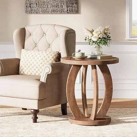 BOXED TRIBESIGNS END TABLE, ROUND SIDE TABLE WITH STORAGE, FARMHOUSE NIGHTSTAND BEDSIDE WITH ROUND TABLETOP