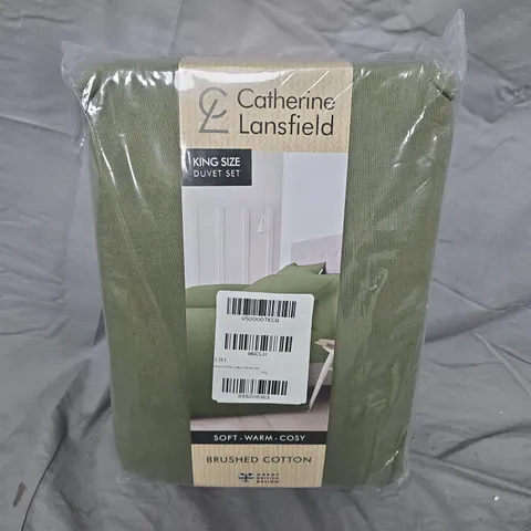 CATHERINE LANSFIELD KING SIZE DUVET SET – BRUSHED COTTON, GREEN