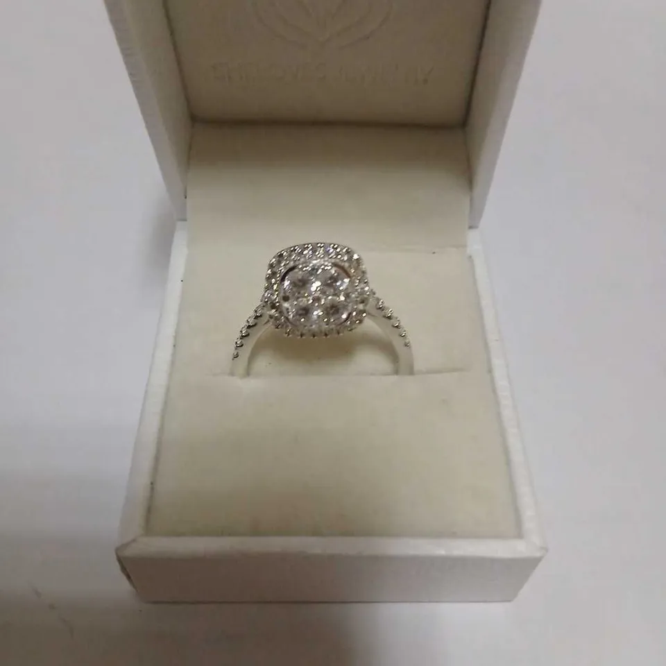 DIAMONIQUE 1.85CT TW CUSHION CUT CLUSTER RING SET STERLING SILVER 