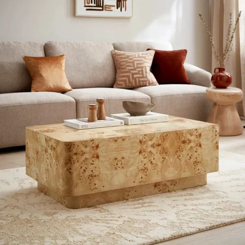 BOXED SEANA COFFEE TABLE BURL WOOD VENEER (1 BOX)