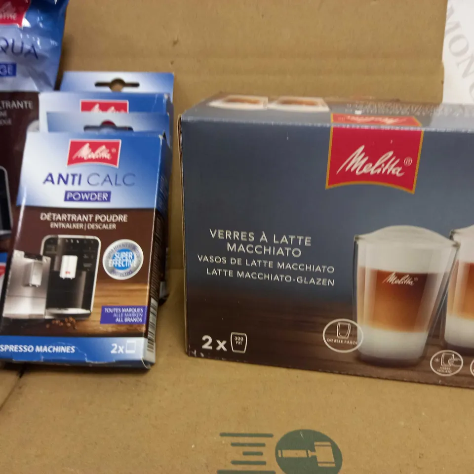 BOX OF ASSORTED COFFEE AND COFFEE MACHINE CLEANING PRODUCTS