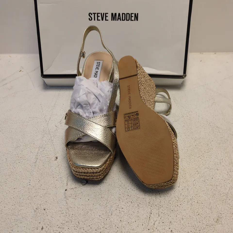 STEVE MADDEN GOLD LEATHER WEDGE SANDALS – WOMEN'S, UK 6 (EU 39) – BOXED