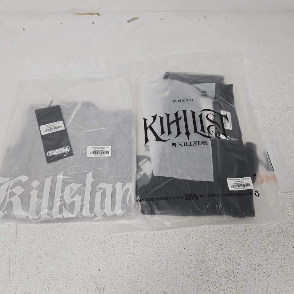 LOT OF APPROXIMATELY 30 BRAND NEW KILLSTAR ITEMS TO INCLUDE MIDNIGHT MISFITS TOPS AND STRANGE VANITY TROUSERS - VARIOUS SIZES