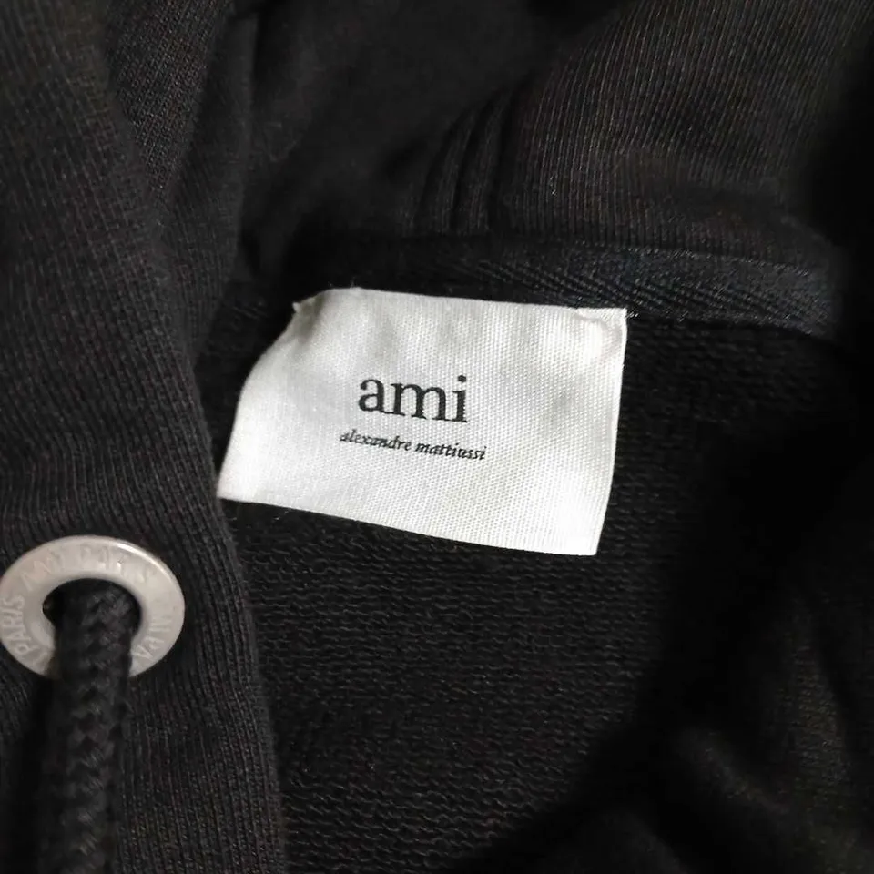 AMI ALEXANDRE MATTIUSSI PARIS BLACK HOODIE WITH HEART LOGO SIZE M