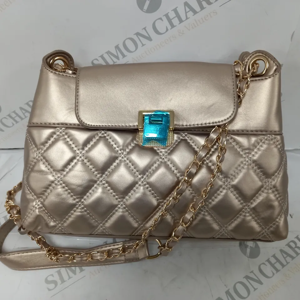 DESIGNER QUILTED GOLD COLOURED CHAIN STRAP BAG IN PALE BRONZE