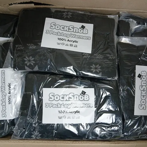 BOX OF APPROXIMATELY 20 BAGS TO INCLUDE 3 PAIRS OF LEG WARMERS IN BLACK - COLLECTION ONLY