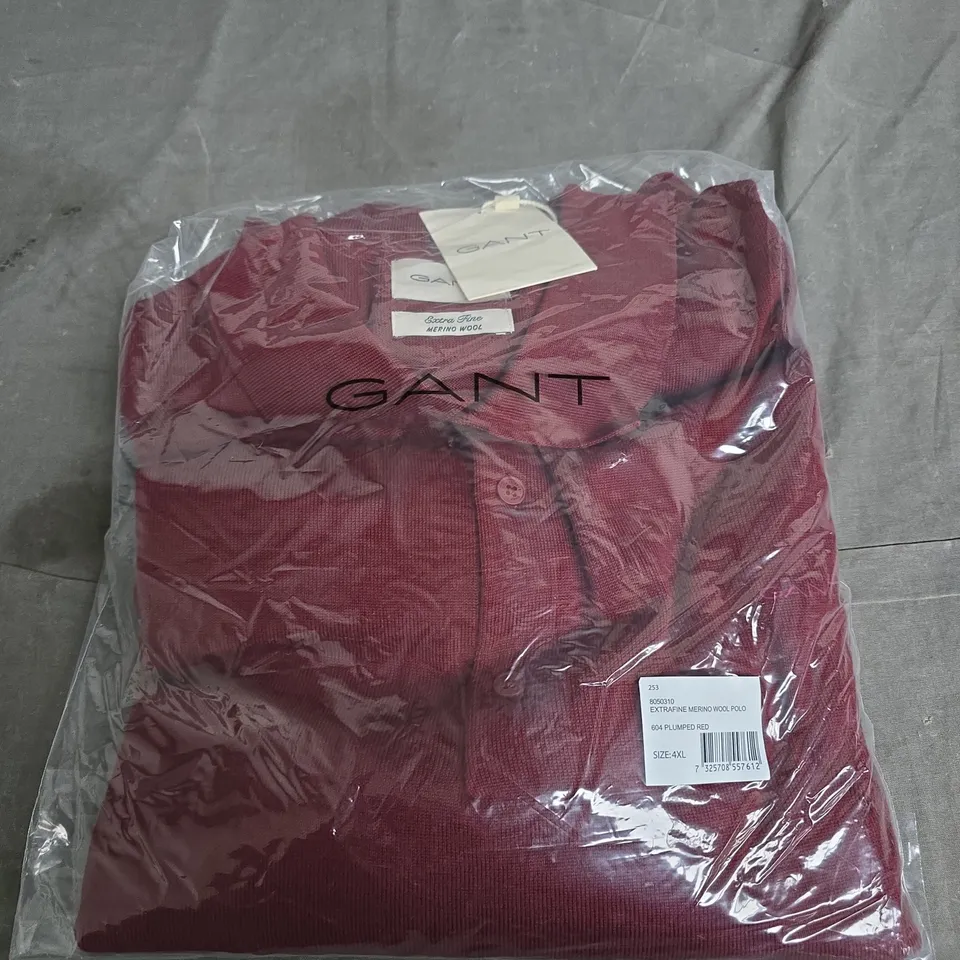 GANT EXTRAFINE MERINO WOOL POLO SHIRT – PLUMPED RED, SIZE 4XL
