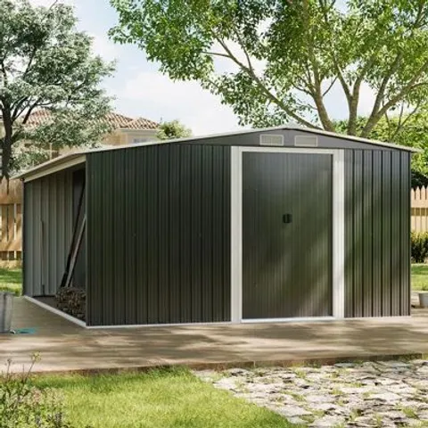 BOXED 11FT W X 9FT D METAL GARAGE SHED - ANTHRACITE - PM1016