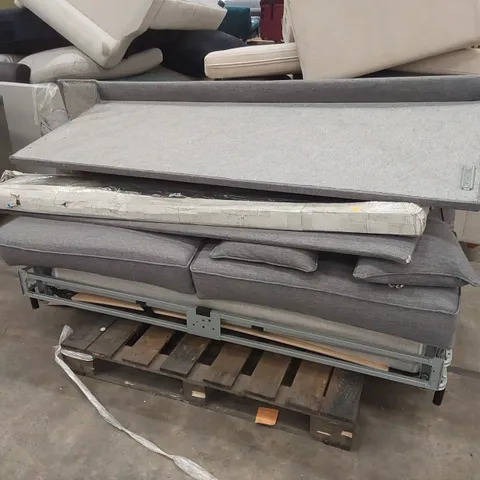 PALLET OF ASSORTED INCOMPLETE SOFA BED PARTS, PIECES AND CUSHIONS
