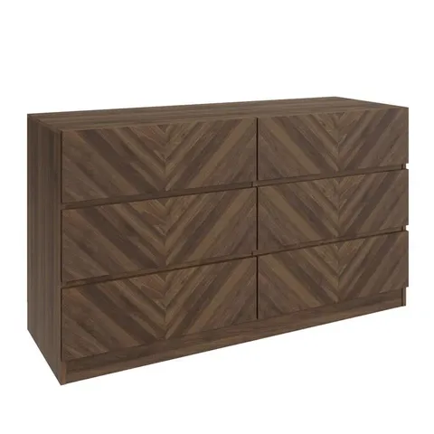 BOXED 6 DRAWER 120cm DOUBLE DRESSER - WALNUT (2 BOXES)
