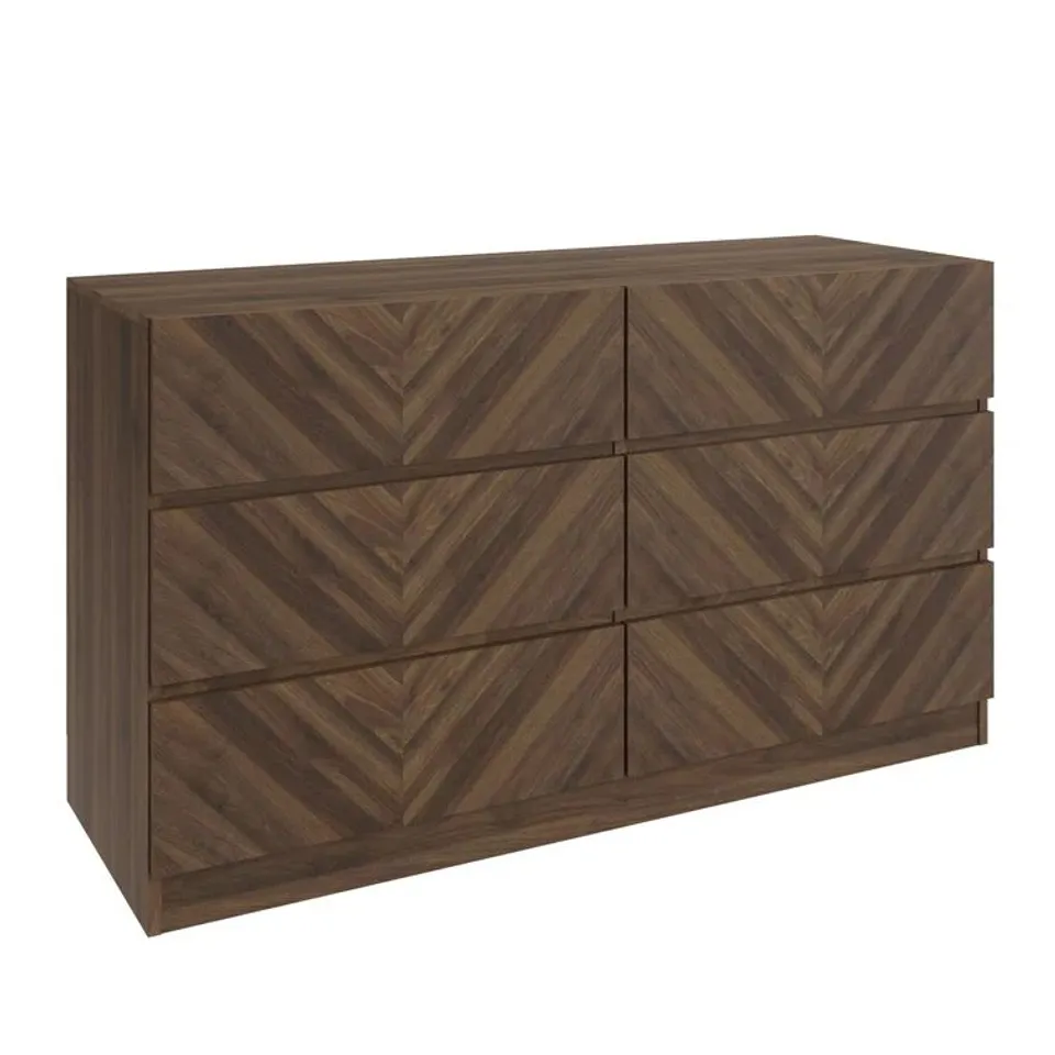 BOXED 6 DRAWER 120cm DOUBLE DRESSER - WALNUT (2 BOXES)