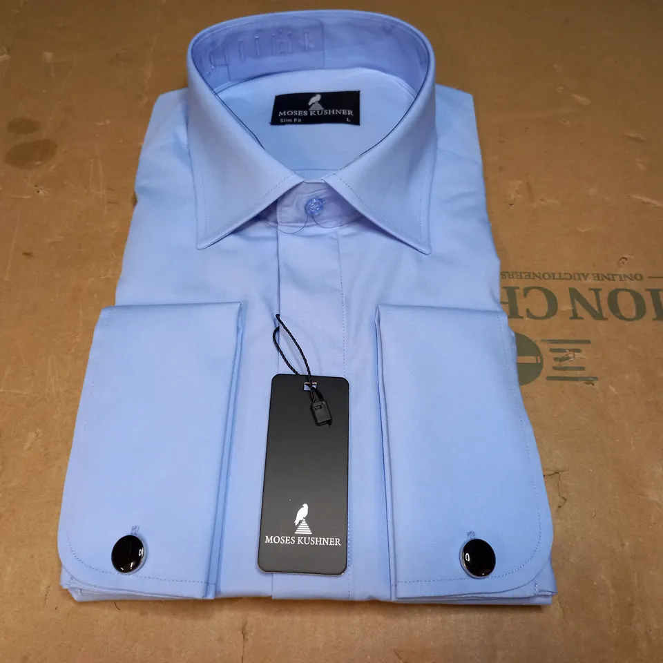 MOSES KUSHNER LOT OF 5 LONG SLEEVE SLIM FIT BUTTONED BLUE SHIRTS - LARGE