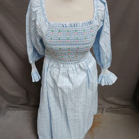 SMOCK LONDON MIDI DRESS IN BLUE GINGHAM SIZE M