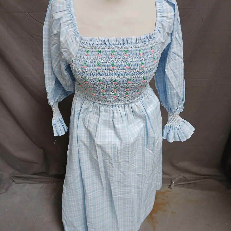 SMOCK LONDON MIDI DRESS IN BLUE GINGHAM SIZE M