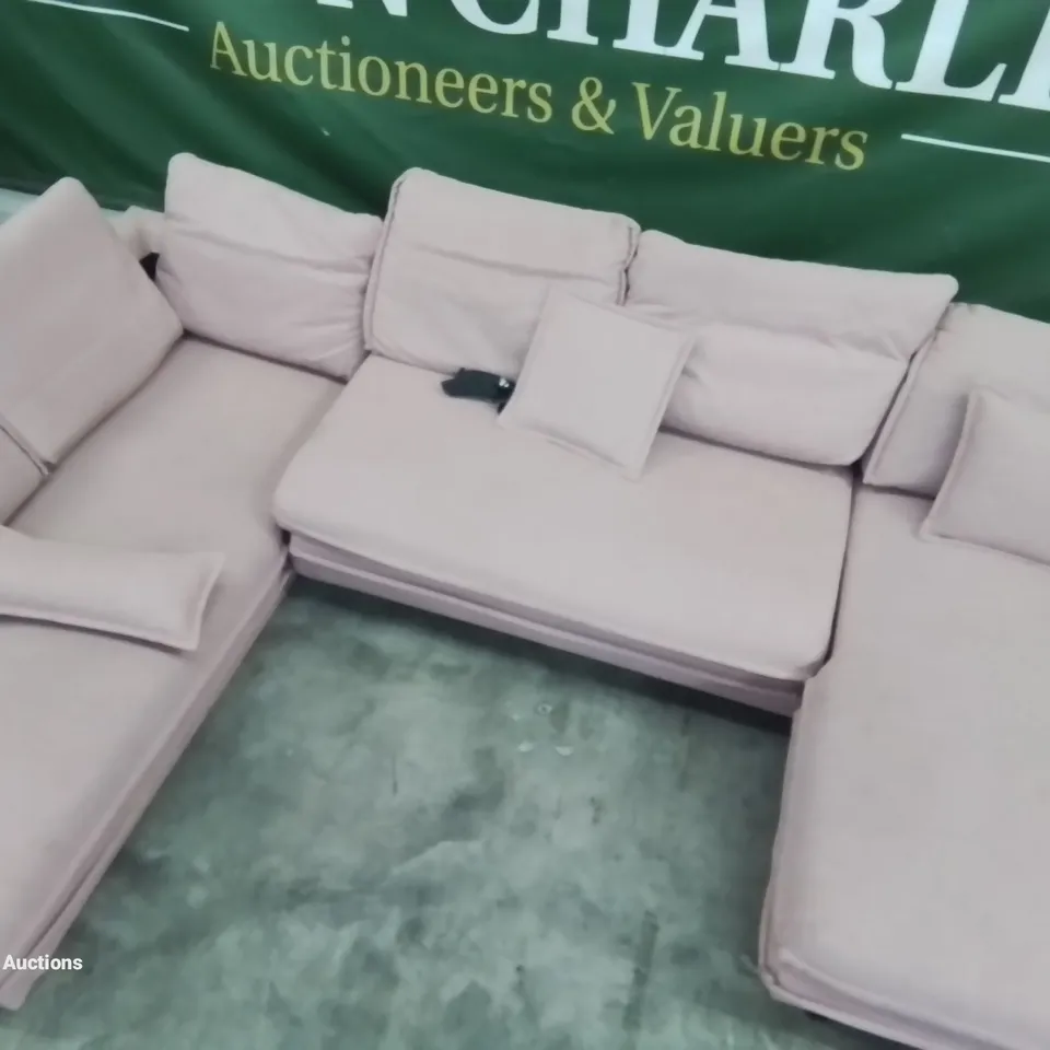 QUALITY DESIGNER YURI UPHOLSTERED CORNER SOFA IN PINK