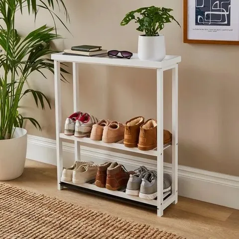 BOXED BAMBOO SHOE RACK WITH TABLE - WHITE (1 BOX)