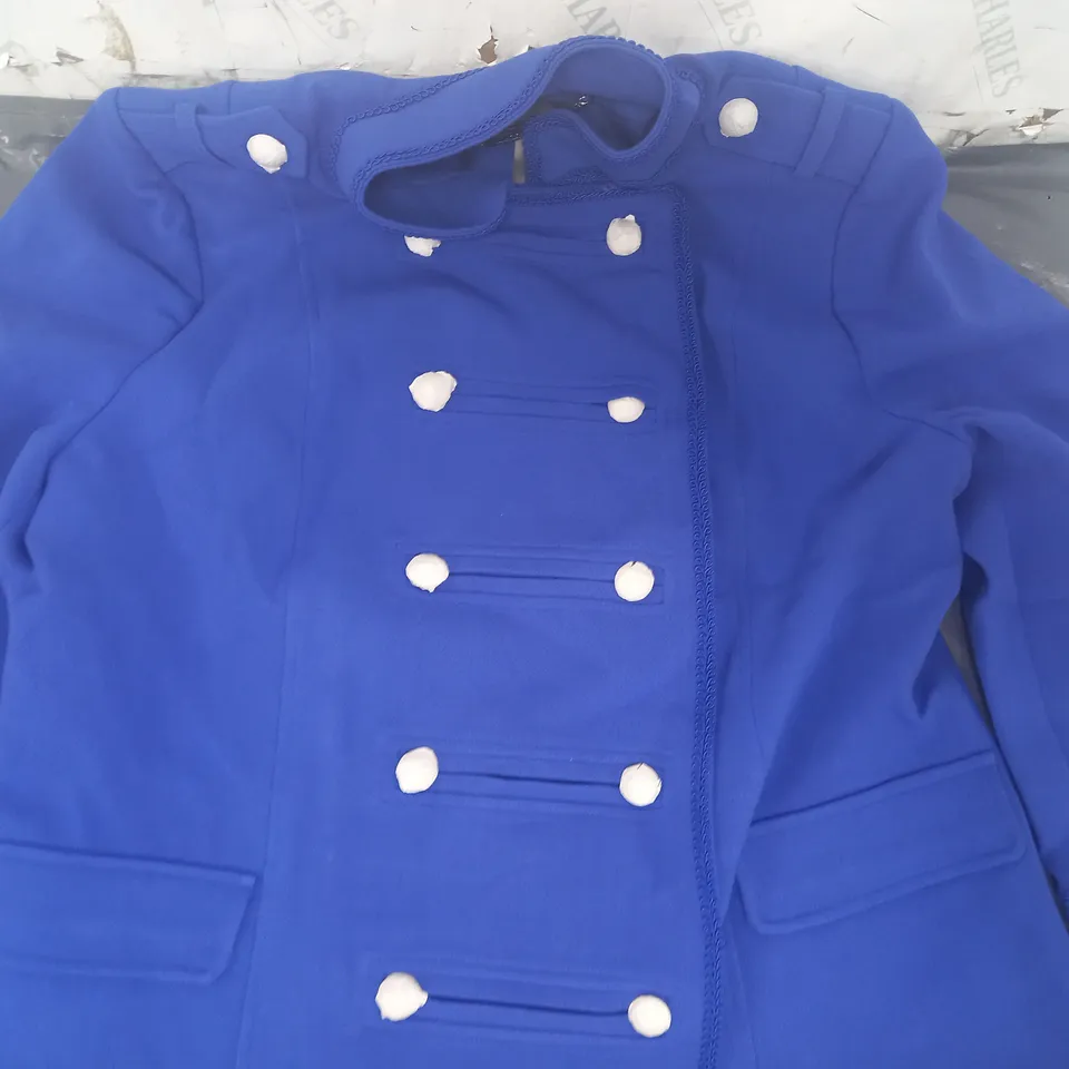 JM FASHION BY JULIEN MACDONALD MIDI LENGTH DRUMMER COAT- ROYAL BLUE SIZE 18