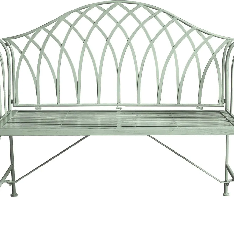 BOXED GARDEN GEAR WROUGHT IRON VERSAILLES 2 SEATER BENCH FRENCH INSPIRED DESIGN WEATHER RESISTANT PAINT INDOOR OUTDOOR PATIO DECKING FURNITURE (SAGE GREEN)