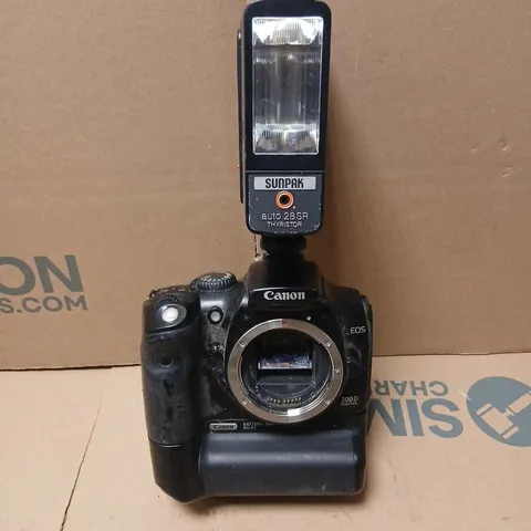 CANON EOS 300D DIGITAL SLR WITH BG-E1 BATTERY GRIP AND SUNPAK AUTO 28SR FLASH