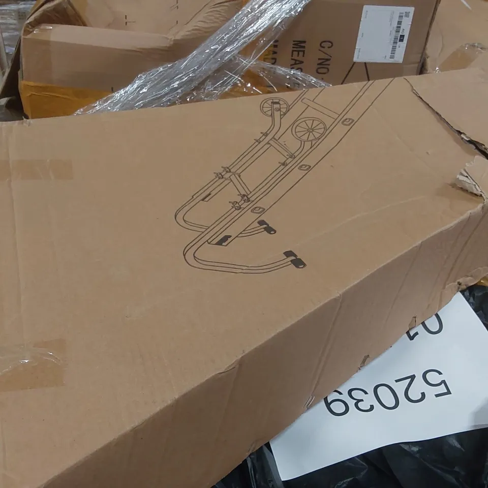 PALLET CONTAINING A LARGE QUANTITY OF ASSORTED ITEMS INCLUDING: LADDER, WHEELS ECT