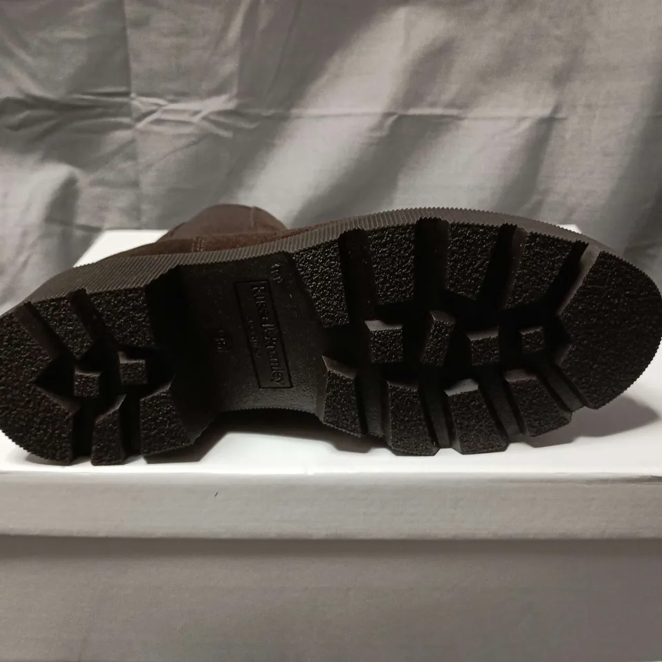 BOXED PAIR OF RUSSELL & BROMLEY MYSTIC SUEDE BOOTS IN BROWN - SIZE 36