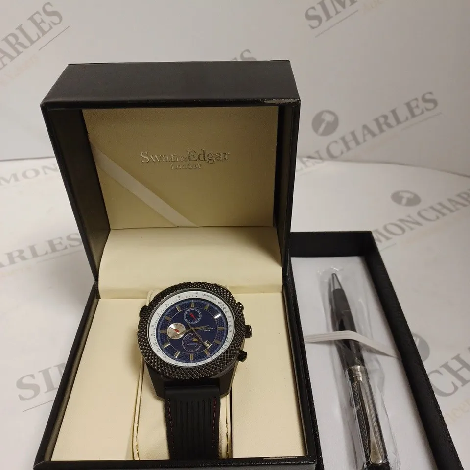 BOXED SWAN & EDGAR LTD ED ROTATING SPEEDSTAR WATCH BLACK SILICONE STRAP WITH SWAN & EDGAR PEN